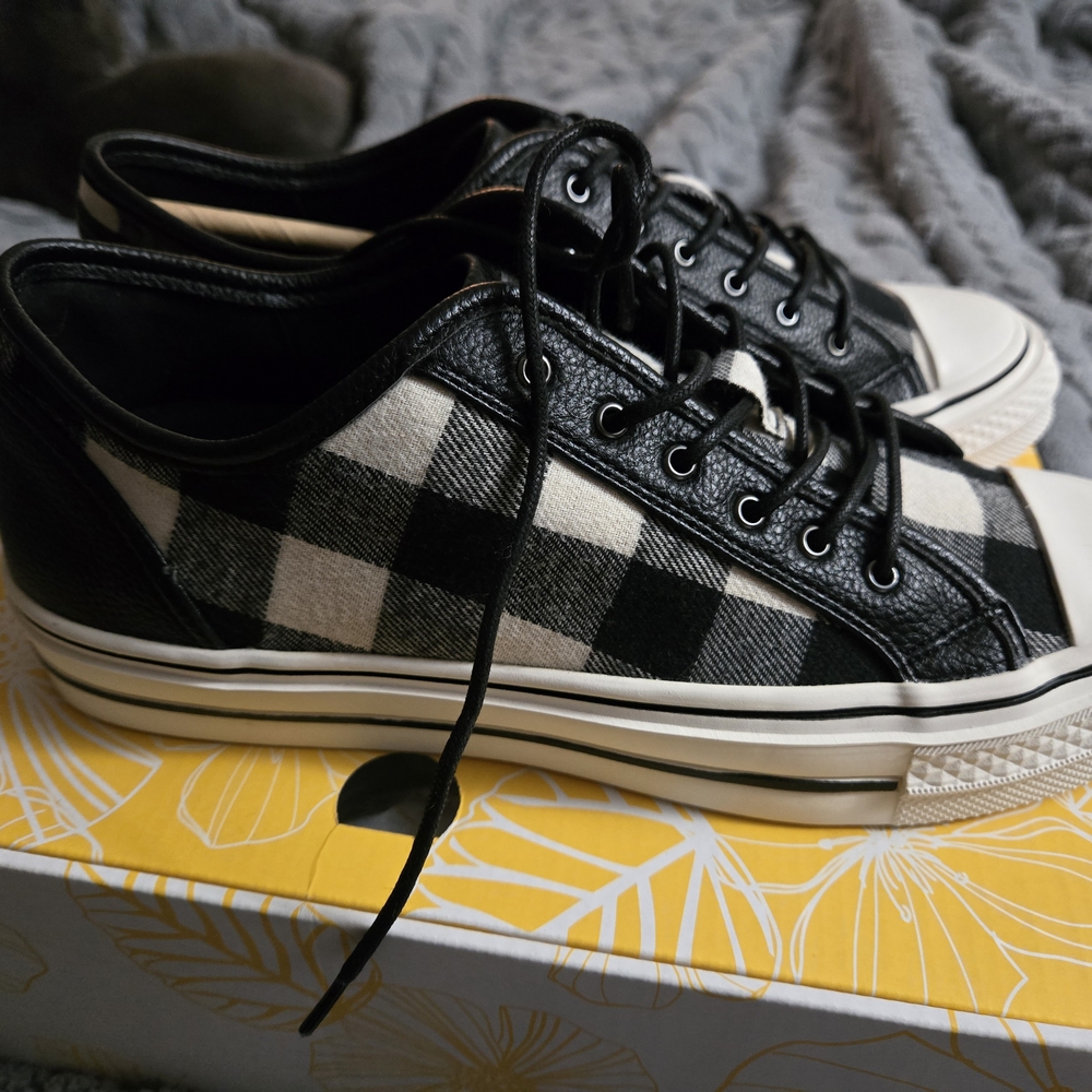 Yellow box Black and White Plaid Sneakers